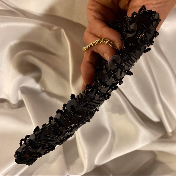 *SOLD* Vintage Black Bead and Sequin Evening Bag Purse - Picture 4 of 5